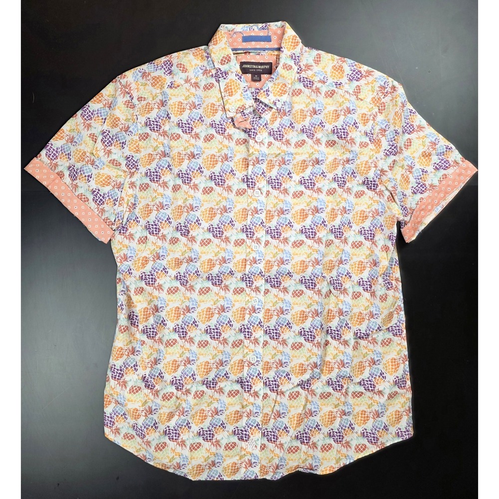 Johnston Murphy Pineapple Cotton Shirt Cuffed Sleeve Men's Size Medium